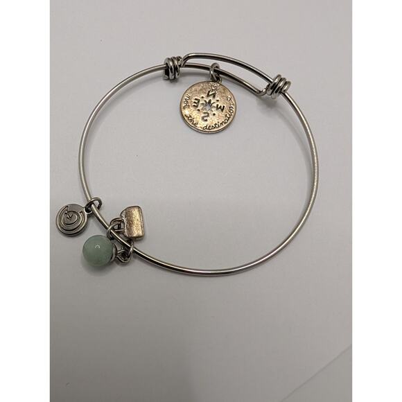 Alex and Ani Expandable Compass Charm Bangle Bracelet Silver Green Bead - Picture 2 of 2